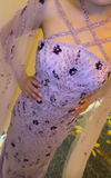 Ndyad Purple Sheath Evening Gowns with Cape Modest Halter Neck Satin Beaded Formal Dress Tulle Wedding Guest Dress HZ1024