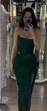 Ndyad Dark Green Sheath Evening Gowns Sexy Strapless Corset Formal Dress Wedding Guest Dress HZ1024