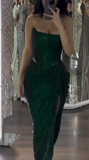 Ndyad Dark Green Sheath Evening Gowns Sexy Strapless Corset Formal Dress Wedding Guest Dress HZ1024