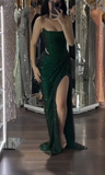 Ndyad Dark Green Sheath Evening Gowns Sexy Strapless Corset Formal Dress Wedding Guest Dress HZ1024