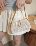 Ndyad Champagne Wedding Bag Sparkly Pleated Banquet Party Handbag HZ1024