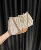 Ndyad Champagne Wedding Bag Sparkly Pleated Banquet Party Handbag HZ1024