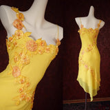 Ndyad Sheath Birthday Formal Dress Yellow Beaded Short Homecoming Dress Fairy Straps Chiffon Applique Graduation Dress HZ1024