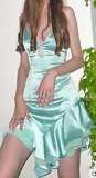 Ndyad Sheath Birthday Formal Dress Tiffany Blue Short Homecoming Dress Fairy Strap Satin Graduation Dress HZ1024