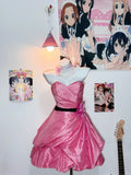Ndyad Pink Ball Gown Birthday Dress Sweetheart Neck Short Homecoming Dress Sweet Taffeta Formal Dress HZ1024