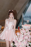 Ndyad Pink Ball Gown Birthday Dress Strap Short Homecoming Dress Beaded Satin Formal Dress HZ1024