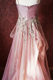 Ndyad A-Line Spaghetti Strap Tulle Long Prom Dress with Beaded Appliques Sweet 16 Dress HZ1024