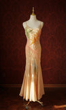Ndyad Mermaid Spaghetti Strap Chiffon Long Prom Dress Beaded Applique Light Orange Formal Evening Dress Wedding Guest Dress HZ1024