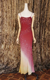 Ndyad Gradient Burgundy Mermaid Spaghetti Strap Chiffon Long Prom Dress Beaded Applique Formal Evening Dress Wedding Guest Dress HZ1024