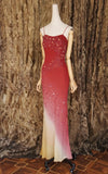 Ndyad Gradient Burgundy Mermaid Spaghetti Strap Chiffon Long Prom Dress Beaded Applique Formal Evening Dress Wedding Guest Dress HZ1024