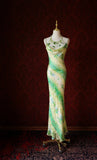 Ndyad Green Sheath Spaghetti Strap Floral Chiffon Long Prom Dress Beaded Formal Evening Dress Wedding Guest Dress HZ1024
