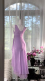 Ndyad Purple Sheath V-neck Chiffon Prom Dress Formal Evening Dress HZ1024