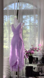 Ndyad Purple Sheath V-neck Chiffon Prom Dress Formal Evening Dress HZ1024