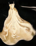 Ndyad Spaghetti Strap A-Line Satin Sweet 16 Dress Butter Yellow Evening Dress HZ1024