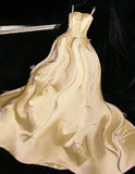 Ndyad Spaghetti Strap A-Line Satin Sweet 16 Dress Butter Yellow Evening Dress HZ1024