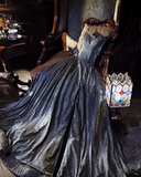 Ndyad Spaghetti Strap A-Line Glitter Satin Birthday Prom Dress Dark Gray Formal Evening Dress HZ1024
