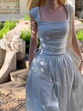 Ndyad Square Neck Beach Vacation Suspender Long Dress HZ1024