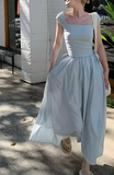 Ndyad Square Neck Beach Vacation Suspender Long Dress HZ1024