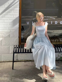 Ndyad Square Neck Beach Vacation Suspender Long Dress HZ1024