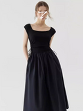 Ndyad Square Neck Beach Vacation Suspender Long Dress HZ1024