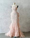 Ndyad Mermaid Formal Evening Gown Strapless Beaded Chiffon Birthday Dress HZ1024