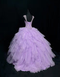 Ndyad Purple Ball Gown Sweetheart Neck Tulle Beaded Quinceanera Dress Sweet 16 Dress HZ1024