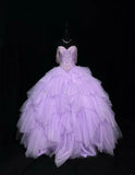 Ndyad Purple Ball Gown Sweetheart Neck Tulle Beaded Quinceanera Dress Sweet 16 Dress HZ1024