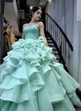 Ndyad Ball Gown Sweetheart Neck Tulle Tiffany Blue Quinceanera Dress Sweet 16 Dress HZ1024