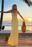 Ndyad Halter Sheath Satin Long Birthday Dress Simple Party Dress HZ1024