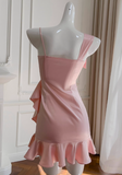 Ndyad Pink Sheath Satin Short Homecoming Dresses Birthday Party Dress HZ1024