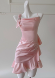 Ndyad Pink Sheath Satin Short Homecoming Dresses Birthday Party Dress HZ1024