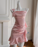 Ndyad Pink Sheath Satin Short Homecoming Dresses Birthday Party Dress HZ1024