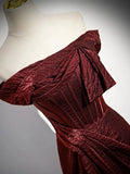 Evafashion Off Shoulder Burgundy Long Prom Dress, Burgundy Long Formal Dress HZ1024