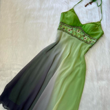 Ndyad Sheath Short Prom Dresses Halter Chiffon Homecoming Dresses Beaded Green Birthday Dresses HZ1024