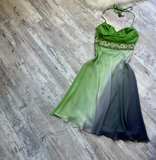 Ndyad Sheath Short Prom Dresses Halter Chiffon Homecoming Dresses Beaded Green Birthday Dresses HZ1024