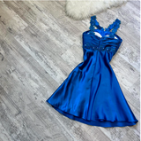 Ndyad A-Line Short Prom Dresses Halter Neck Satin Homecoming Dresses Royal Blue Birthday Dresses HZ1024