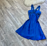 Ndyad A-Line Short Prom Dresses Halter Neck Satin Homecoming Dresses Royal Blue Birthday Dresses HZ1024