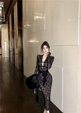 Ndyad black lace long-sleeved slim-fit hip skirt HZ1024