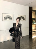 Ndyad black lace long-sleeved slim-fit hip skirt HZ1024
