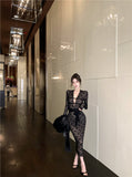 Ndyad black lace long-sleeved slim-fit hip skirt HZ1024