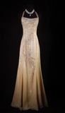 Ndyad Halter Sheath Chiffon Beaded Long Prom Dress, Backless Formal Evening Dresses HZ1024