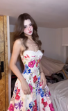 Ndyad Strap A-Line Floral Long Prom Dresses Fairy Birthday Dresses HZ1024