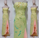 Ndyad Strapless Sheath Beaded Chiffon Long Prom Dresses, Yellow Formal Evening Dresses HZ1024