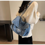Ndyad Capacity Denim Chain Commuter Messenger Bag HZ1024