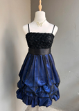 Ndyad Spaghetti Strap Sheath Applique Short Prom Dresses, Black Homecoming Dresses HZ1024