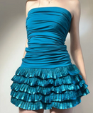 Ndyad Strapless Bodycon Chiffon Short Prom Dresses, Blue Homecoming Dresses HZ1024