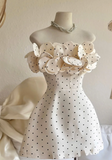 Ndyad Strapless A-Line Polka Dot Short Prom Dresses, Sleeveless Homecoming Dresses HZ1024