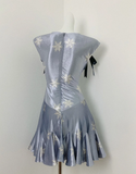 Ndyad V neck Sheath Satin Short Prom Dresses, Gray Blue Homecoming Dresses HZ1024