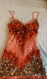 Ndyad Spaghetti Strap Sheath Lace Sequin Short Prom Dresses, Red Homecoming Dresses HZ1024