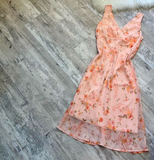 Ndyad V-neck Sheath Floral Chiffon Homecoming Dresses, Short Peach Prom Dresses HZ1024